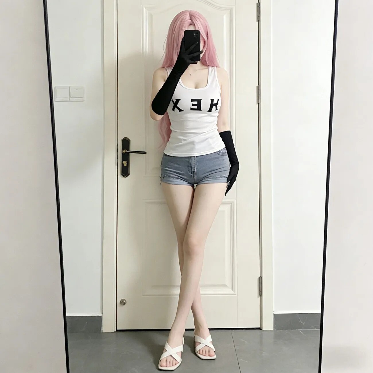 ins夏季cos御姐背心牛仔裤两件套图片