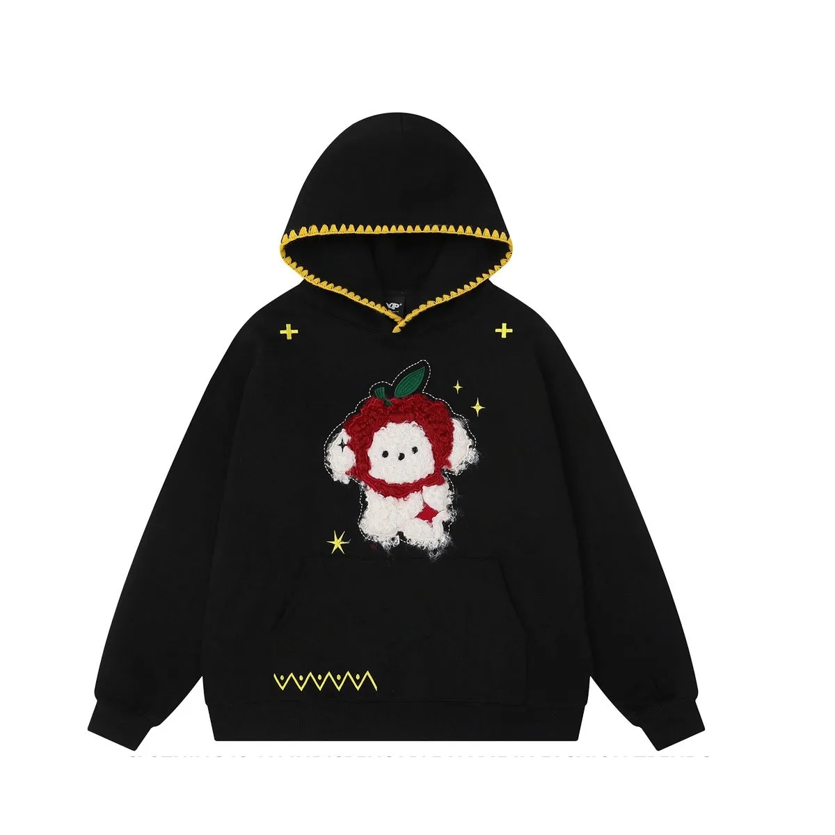 美式慵懒chic粉色小狗连帽卫衣女