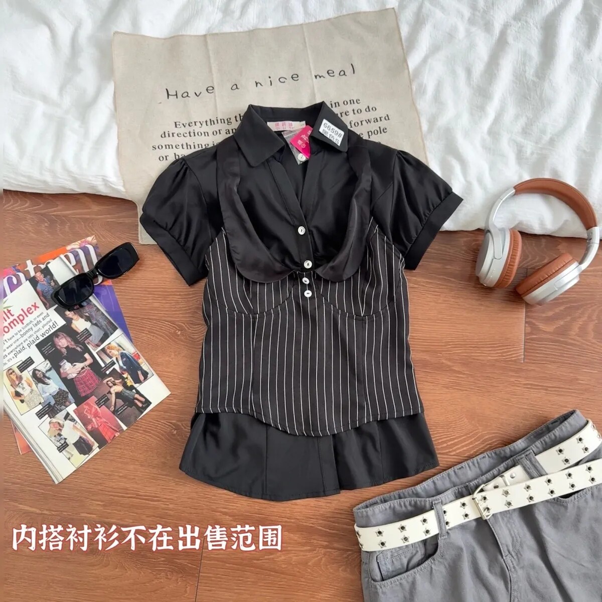 美式复古竖条纹马甲背心短外套女