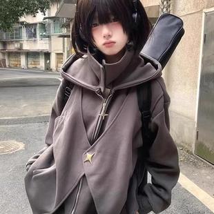 现货假两件大帽子开衫卫衣秋冬高级感美式重磅硬挺机能风重工外套