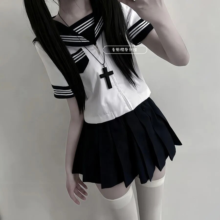 现货夏季短袖JK水手服百褶裙套装