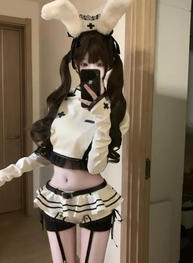 日系甜辣纯欲角色扮演甜心护士潮辣妹制服套装上衣高腰短裙两件套