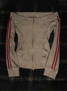 外套短款长袖运动开衫美式复古y2k辣妹显瘦灰色一字肩拉链卫衣