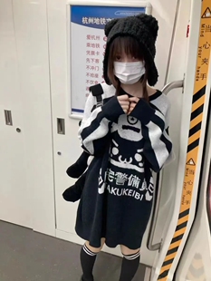 外套女现货二次元ins原宿y2k风格原宿亚文化风格黑白拼色软妹毛衣