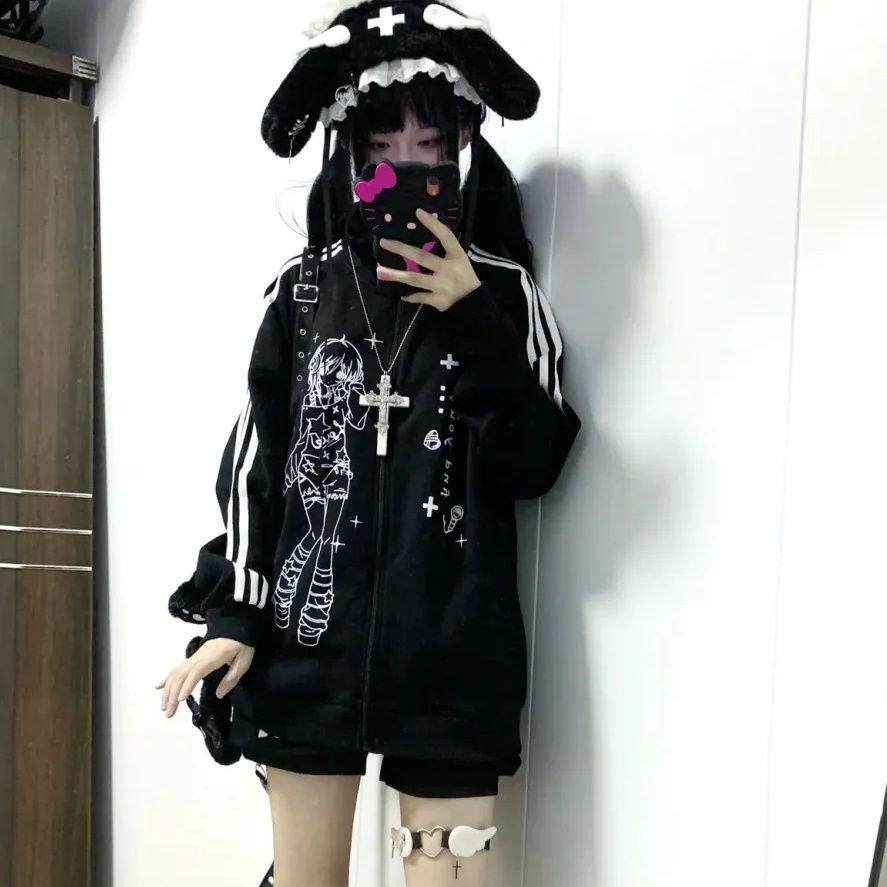 jk二次元秋冬开衫黑色条纹软妹