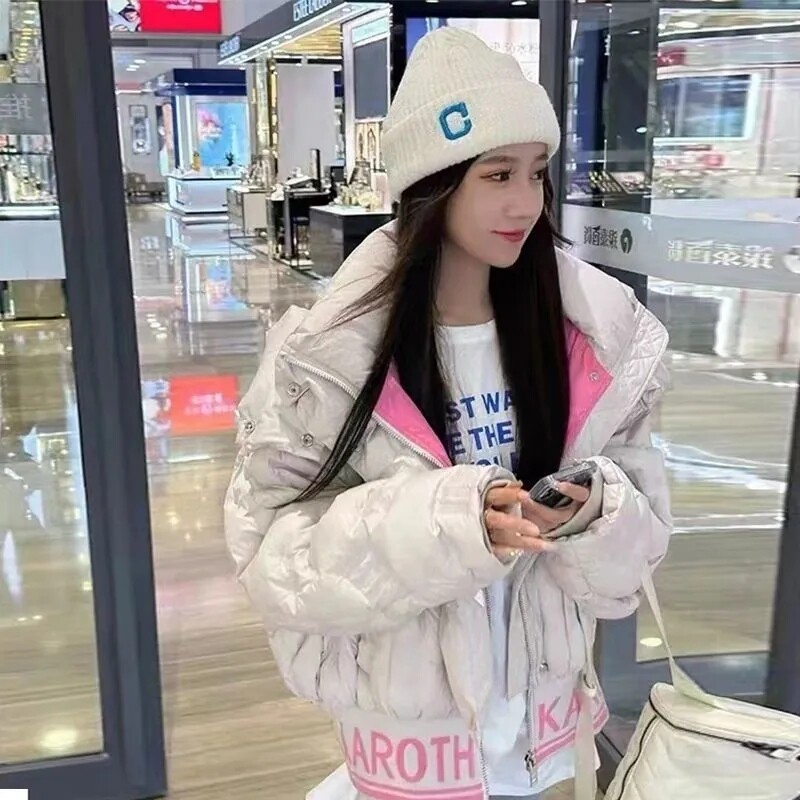 现货2025款加厚连帽短款羽绒服女