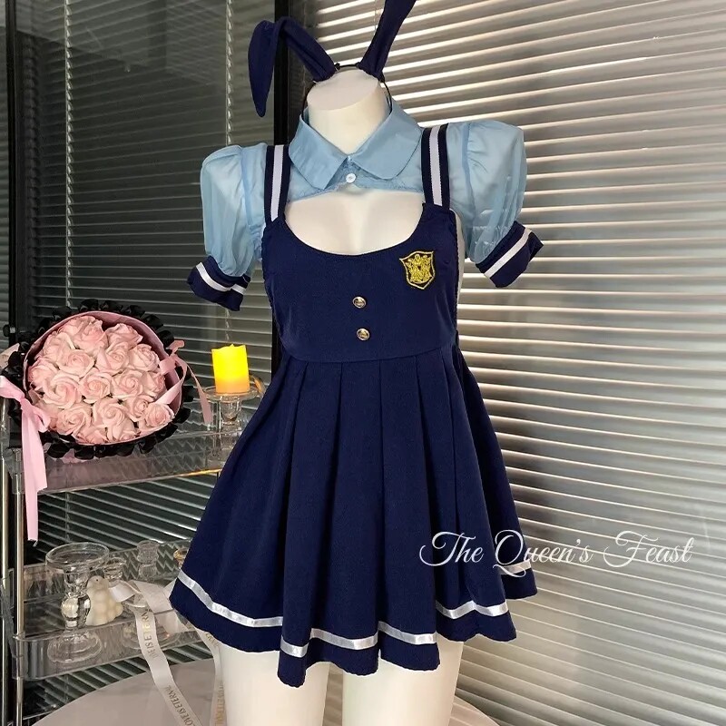 学院风女警性感JK百褶背带裙套装