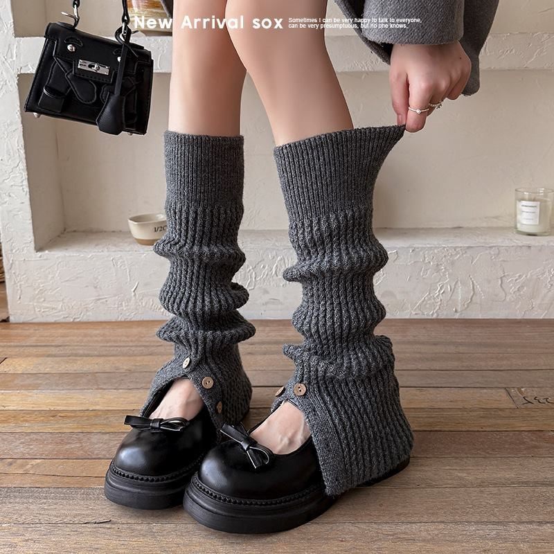 袜套女秋冬新款加厚保暖小腿袜纽扣开叉针织日系复古奶白毛线腿套,女士内衣/男士内衣/家居服,长筒袜,淘宝优惠券,粉丝福利购,淘宝优惠卷