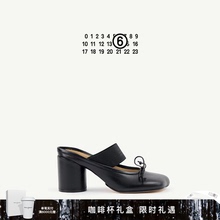 MM6纯色一字带饰带休闲通勤半拖穆勒芭蕾鞋单鞋高跟鞋皮鞋女鞋子