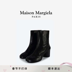 Maison Margiela马吉拉Tabi羊皮革黑色通勤高跟靴子女分趾鞋6cm