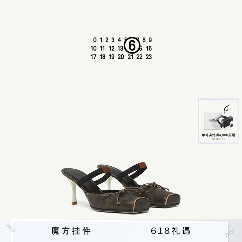 [春夏新品]MM6日常通勤休闲尖跟方头一字带芭蕾鞋高跟鞋女凉鞋