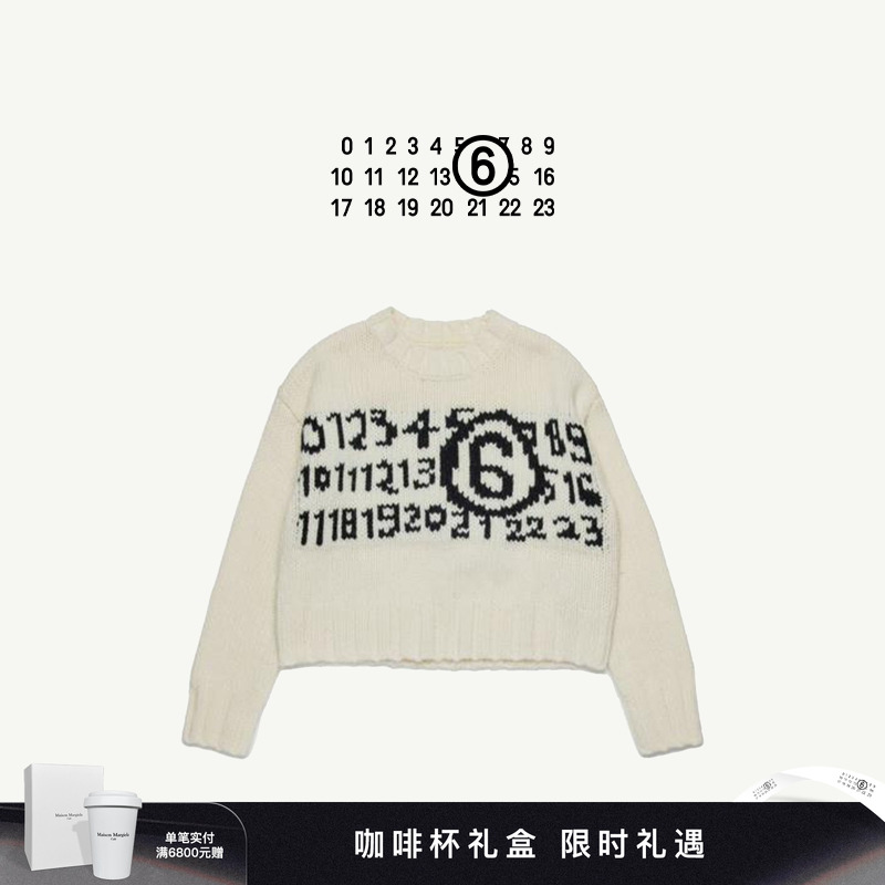 MM6数字logo圆领毛衣上衣