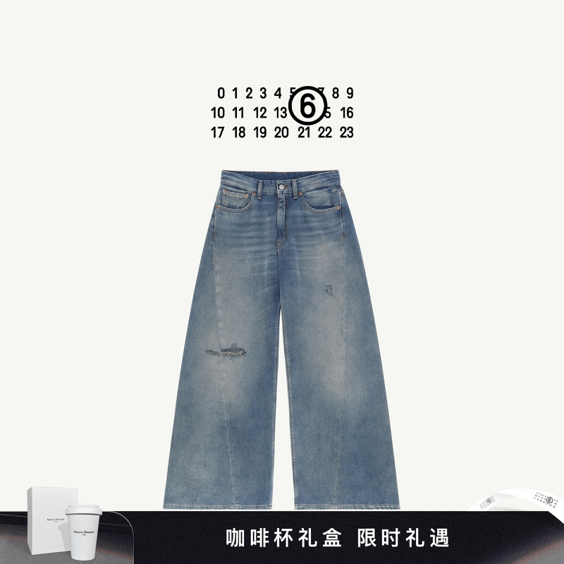 MM6破洞效果牛仔裤裤子