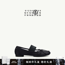 MM6缎面绑带苹果头低跟法式芭蕾舞单鞋休闲通勤平底鞋女鞋子