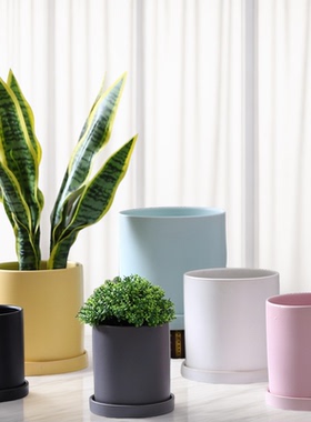 北欧陶瓷花盆大号口径桌面带托盘绿萝吊兰多肉绿植花卉白色简约