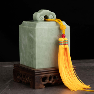 天然翠玉如意玉玺绿色印章摆件传国玉玺家居客厅私人章姓名定制