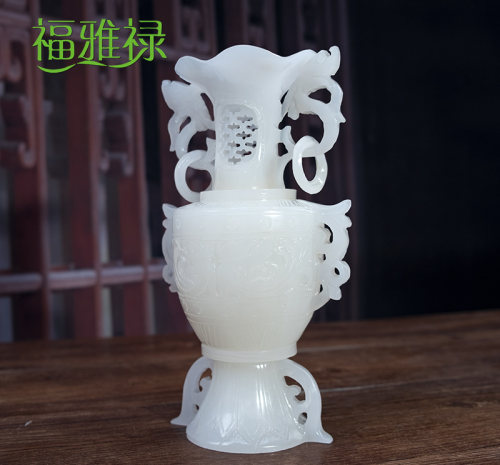 福雅禄天然玉石仿古花瓶装饰摆设