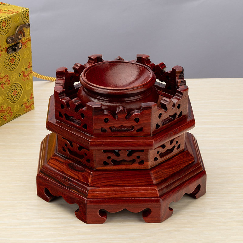 福雅禄风水球玲珑球水晶球圆球底座专用红木工艺品底座可旋转