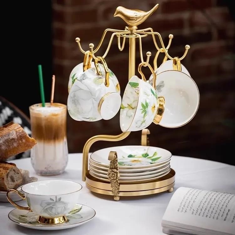 龙年咖啡杯架子欧式轻奢黄铜家用杯碟收纳挂架客厅餐桌水杯杯子