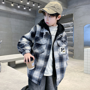 男童冬装格子外套2025新款冬季呢子中大童儿童男孩冬款加棉加厚潮