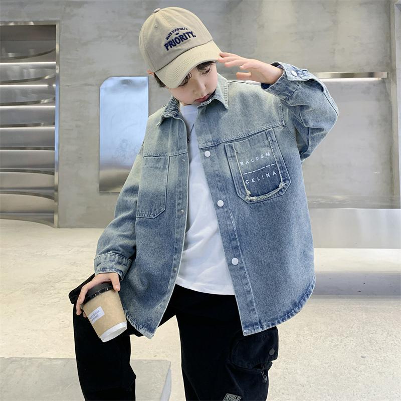 痞帅2025新款长袖秋季牛仔衬衫