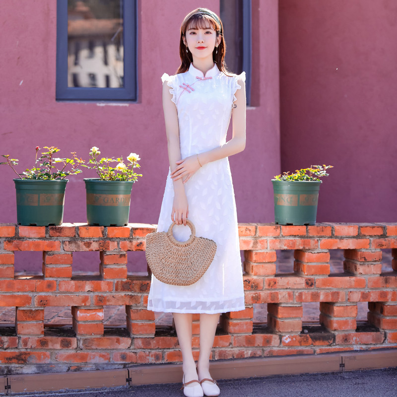 2020新款年轻款少女雪纺长款改良版旗袍日常甜美小清新优雅连衣裙