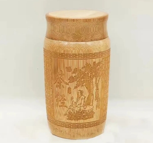 竹筒茶叶包装罐 梅兰花创意精雕刻图案 毛竹木质制杯具工艺品摆件