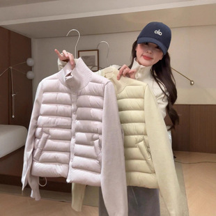 轻薄排骨羽绒服女士新款针织立领拼接秋冬季90白鸭绒加厚保暖外套