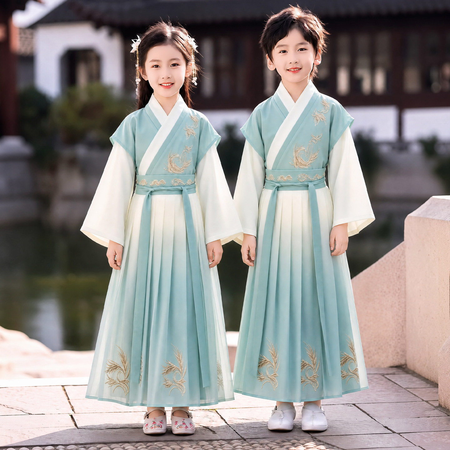儿童国学服男女童汉服中国风古装书童朗诵学生运动会成长礼演出服