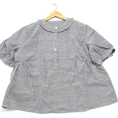 JCC studio日系棉麻花领条纹短袖衬衫B116L64