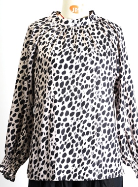 JCC STUDIO日系雪纺螺纹领豹纹个性小立领长袖衬衫