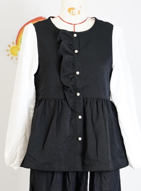 JCC STUDIO日系2026春夏新款丝滑拼接花边门襟长袖衬衫