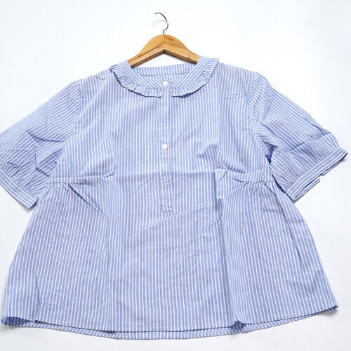 JCC studio日系棉麻花领条纹短袖衬衫B116L64
