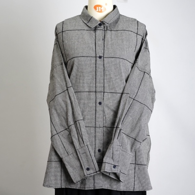 JCC STUDIO日系全棉格子衬衫中长款翻领显白