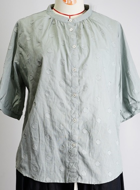 JCC STUDIO日系全棉棉纱薄款磨破宽松休闲中袖淑女衬衫B116H64