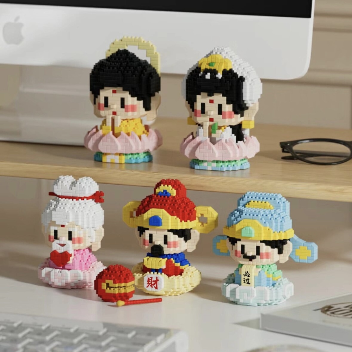 财神爷积木小神仙观音菩萨佛祖文曲星月老微颗粒拼装玩具生日礼物