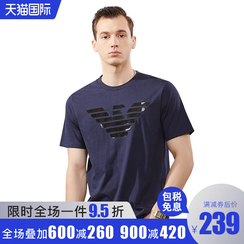 Armani/阿玛尼男装 EA2020新款男士3D压胶鹰Logo棉质圆领T恤短袖