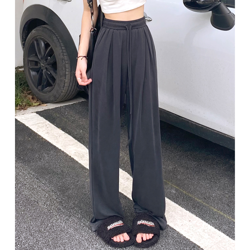 寻笙记高腰薄款灰色冰丝阔腿裤