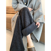 加厚保暖垂感软糯休闲直筒糯米阔腿裤 灰色加绒裤 子女秋冬2025新款