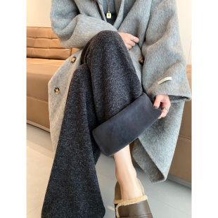 加厚保暖垂感软糯休闲直筒糯米阔腿裤 灰色加绒裤 子女秋冬2025新款