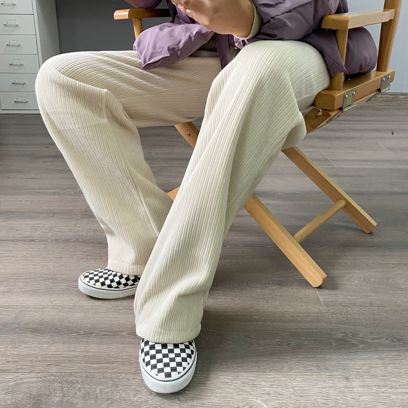 白色高腰加厚雪尼尔灯芯绒裤子