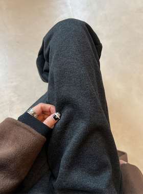 灰色裤子女春秋冬季加绒窄版羊毛呢阔腿裤高腰垂感休闲直筒弯刀裤