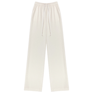 阔腿裤女2023新款秋冬加绒高腰垂感针织休闲直筒仿羊绒糯米白裤子