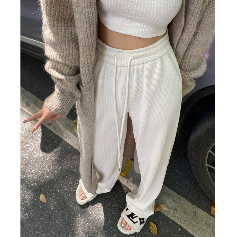 高腰寻笙记加绒雪尼尔阔腿裤女