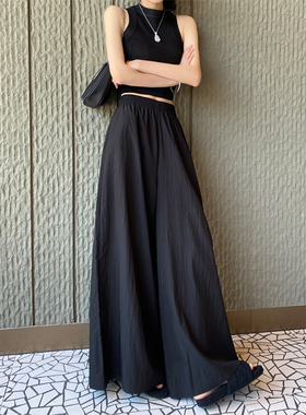 黑色裙裤女夏季2024新款垂坠感a字半身裙薄款裤裙阔腿山本长裙子