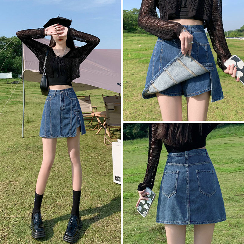覆古牛仔半身裙女夏季2025年新款高腰显瘦裙裤包臀裤裙a字短裙女