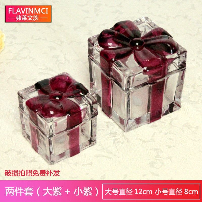 弗莱文次欧式可爱大号复古水晶水晶玻璃蝴蝶结带盖糖罐干果糖果罐