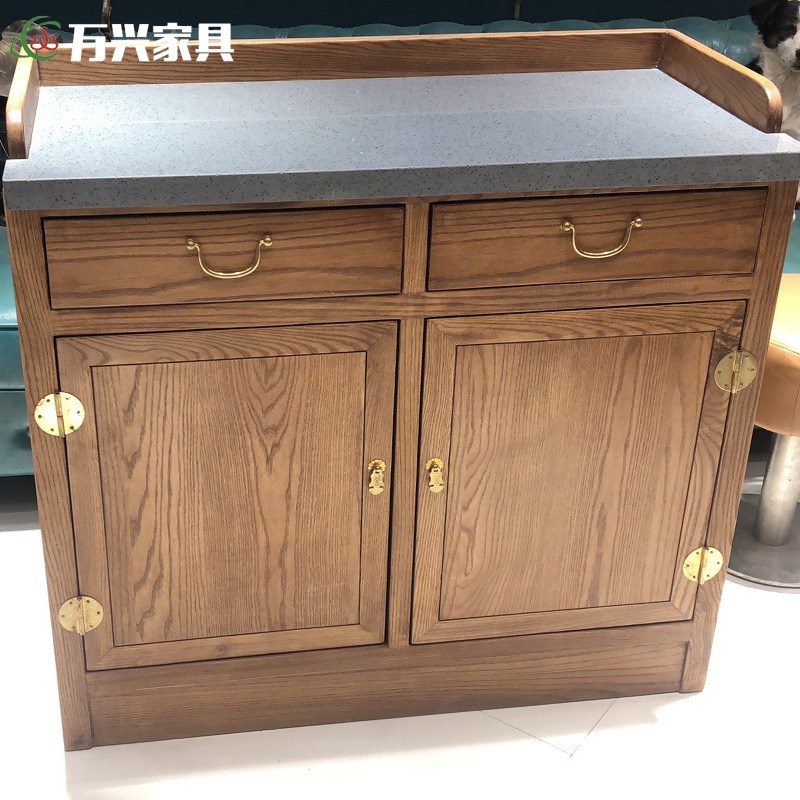 实木餐边柜 新中式多功能茶水柜 老榆木储物柜餐馆商用大理石台面