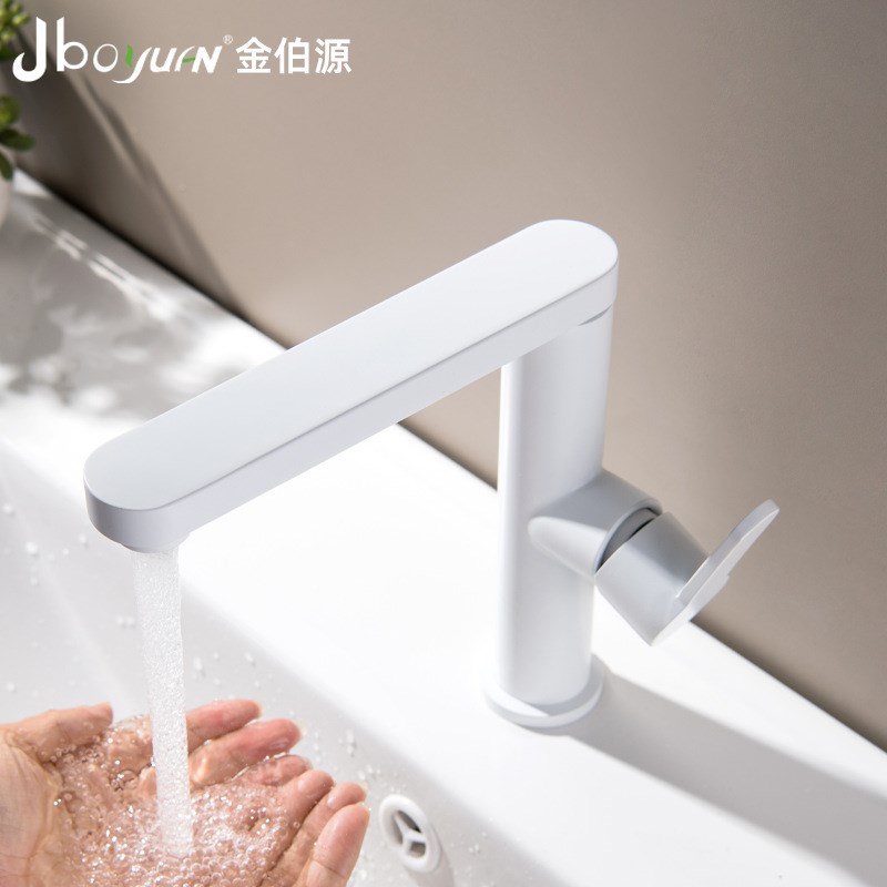 电泳雅白304不锈钢滚珠旋转面盆浴室柜水龙头卫生间防溅现代简约