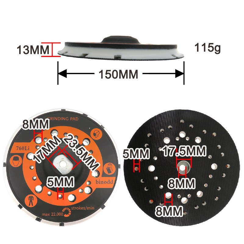 外贸货源电动打磨盘 6英寸44孔无杆M8-1软质粘扣路贝狮短钩抛光轮